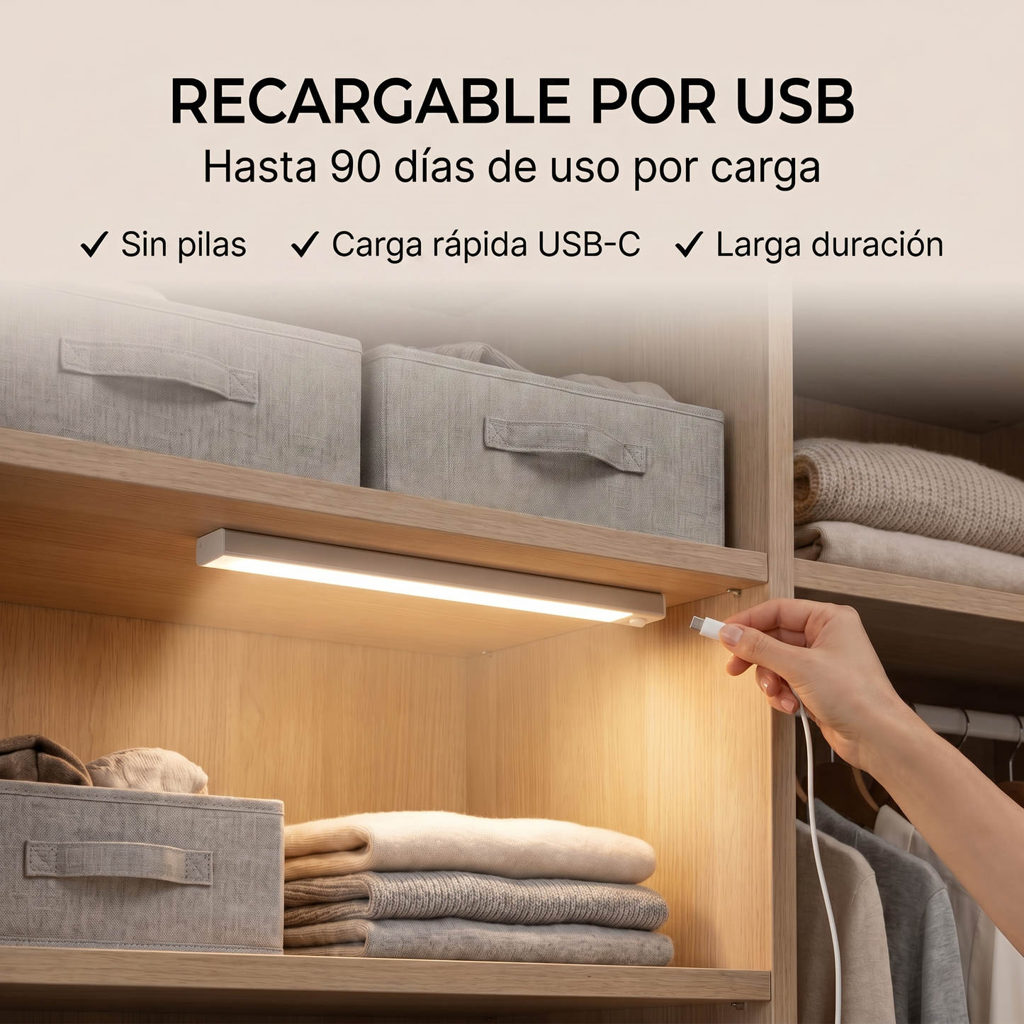 Luz LED con Sensor de Movimiento Recargable USB-C