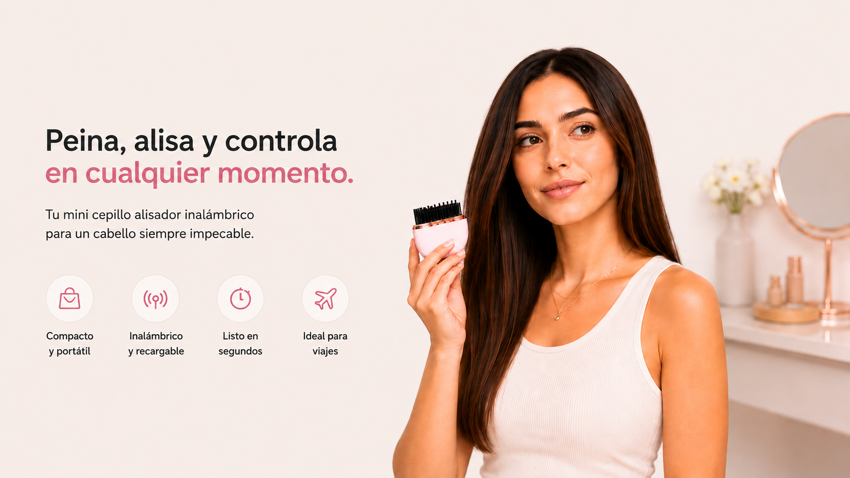 Mini Cepillo Alisador Inalámbrico Recargable USB-C