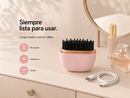 Mini Cepillo Alisador Inalámbrico Recargable USB-C