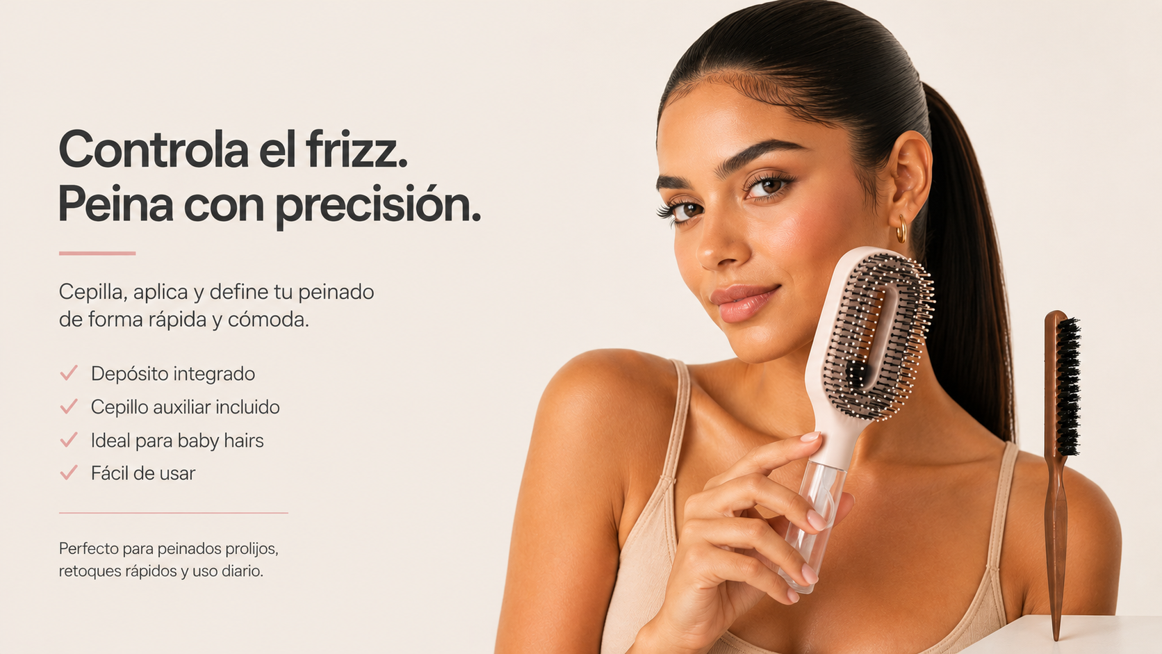 Cepillo Spray 2 en 1 para Control de Frizz y Baby Hairs