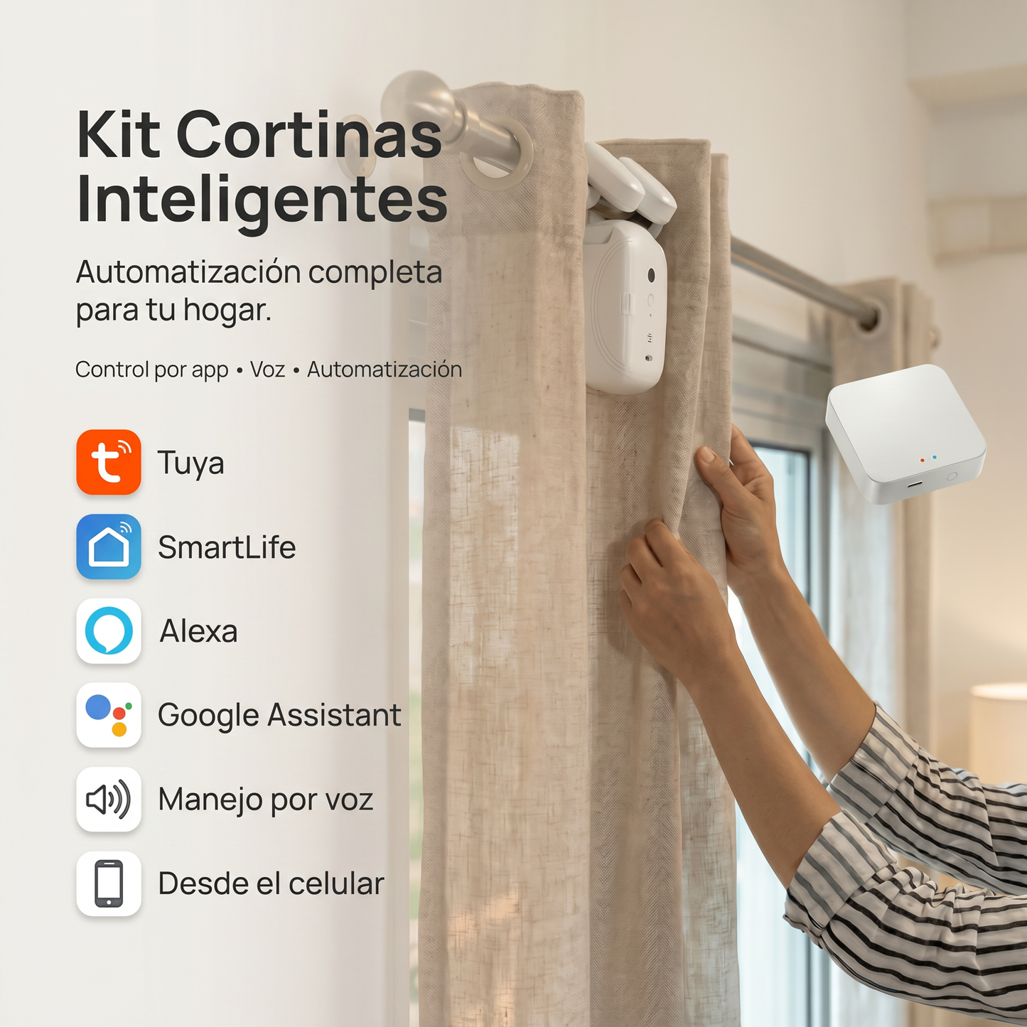 Kit Cortinas Inteligentes – Robot Bluetooth + Gateway WiFi Tuya